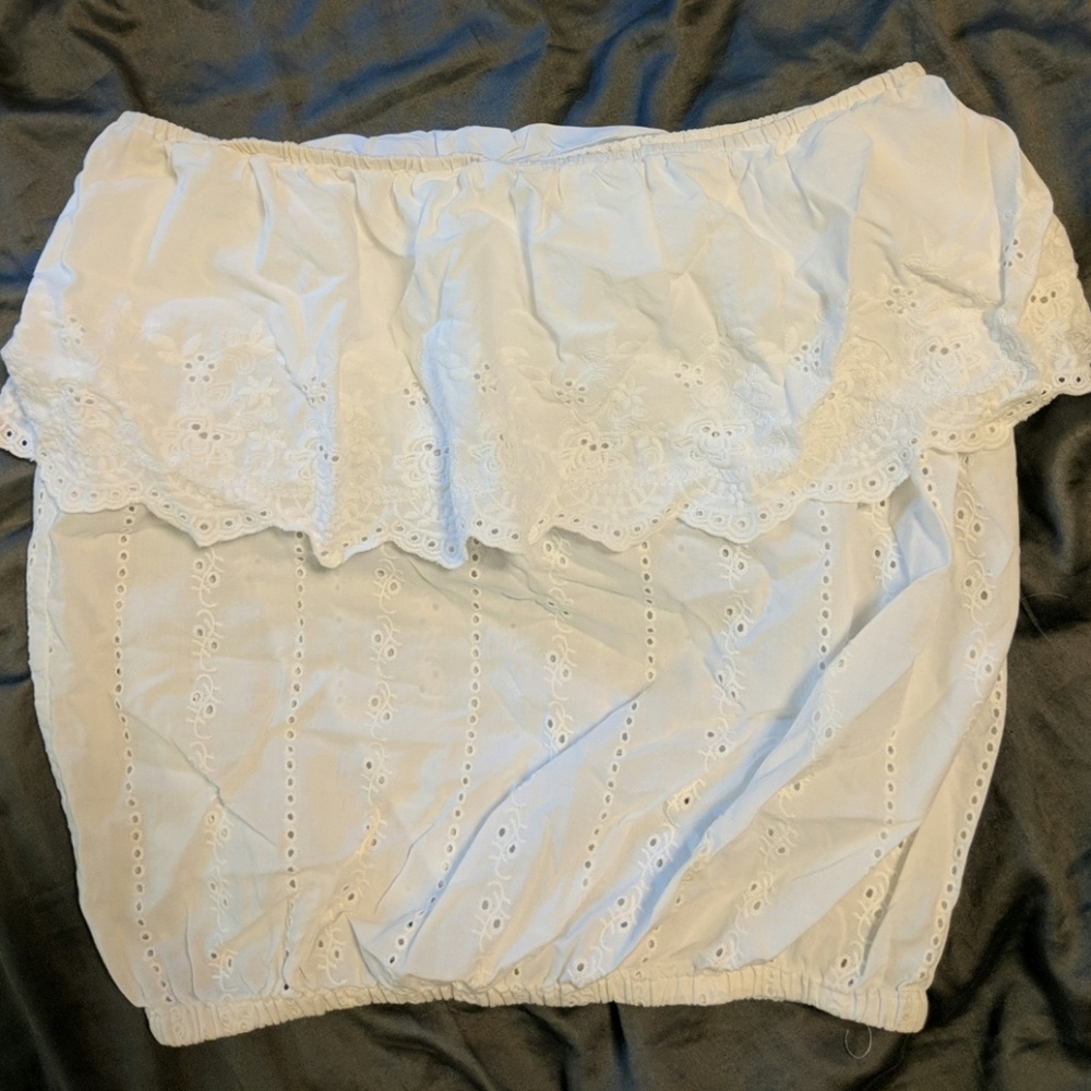 Black Poppy White Eyelet Tube Top